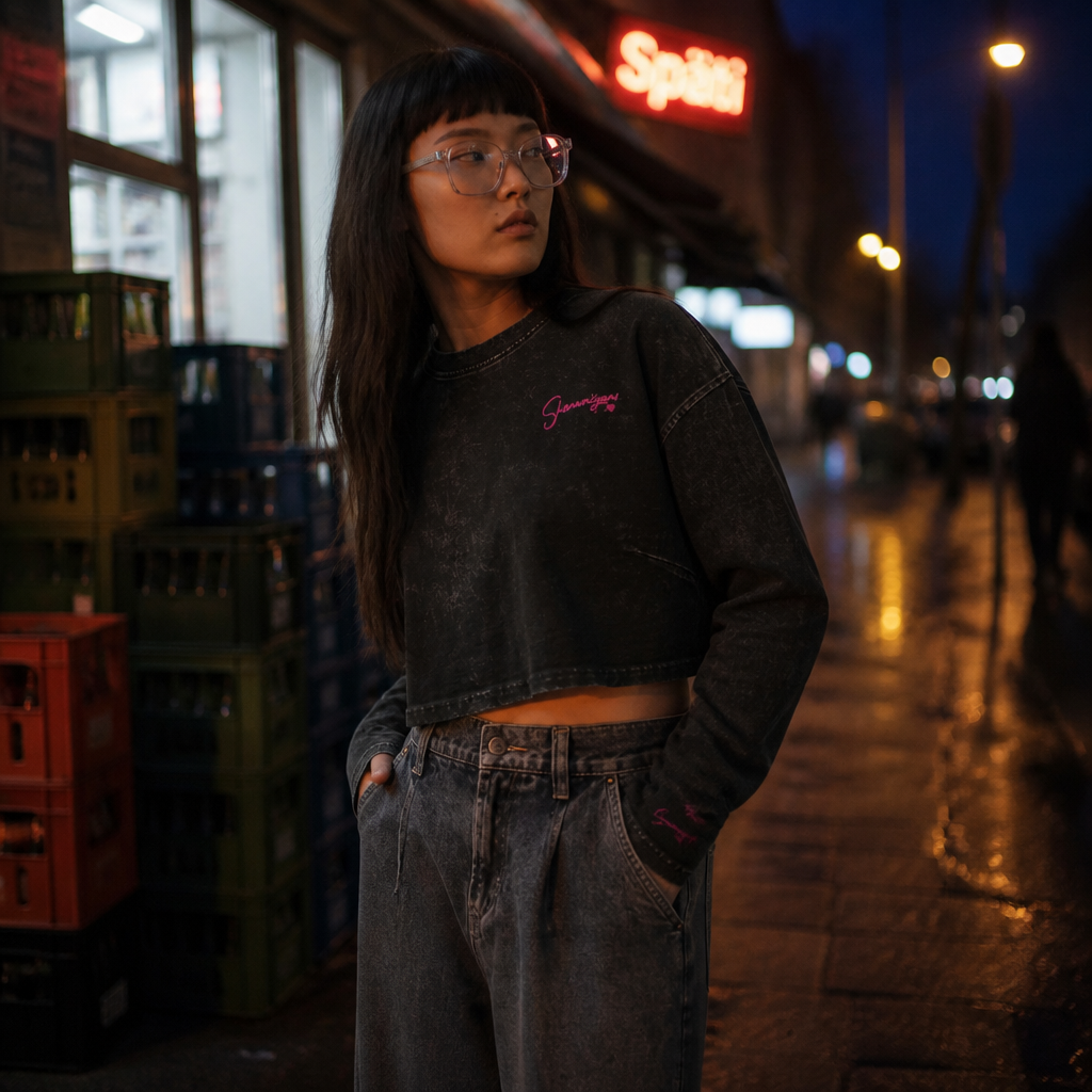 Shenanigans Womens Raw Hem Longsleeve Crop - Stitched