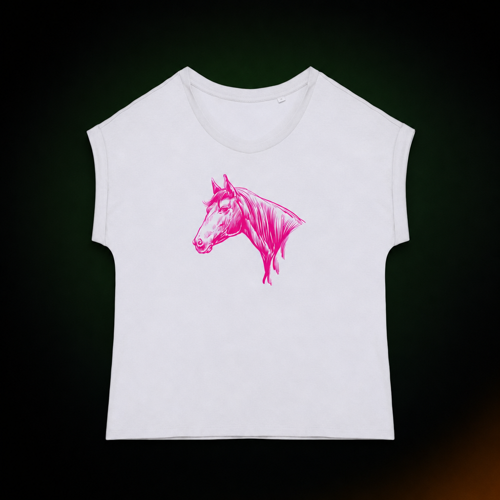 Horse Womens Cuffed Tee - Organic Stitched