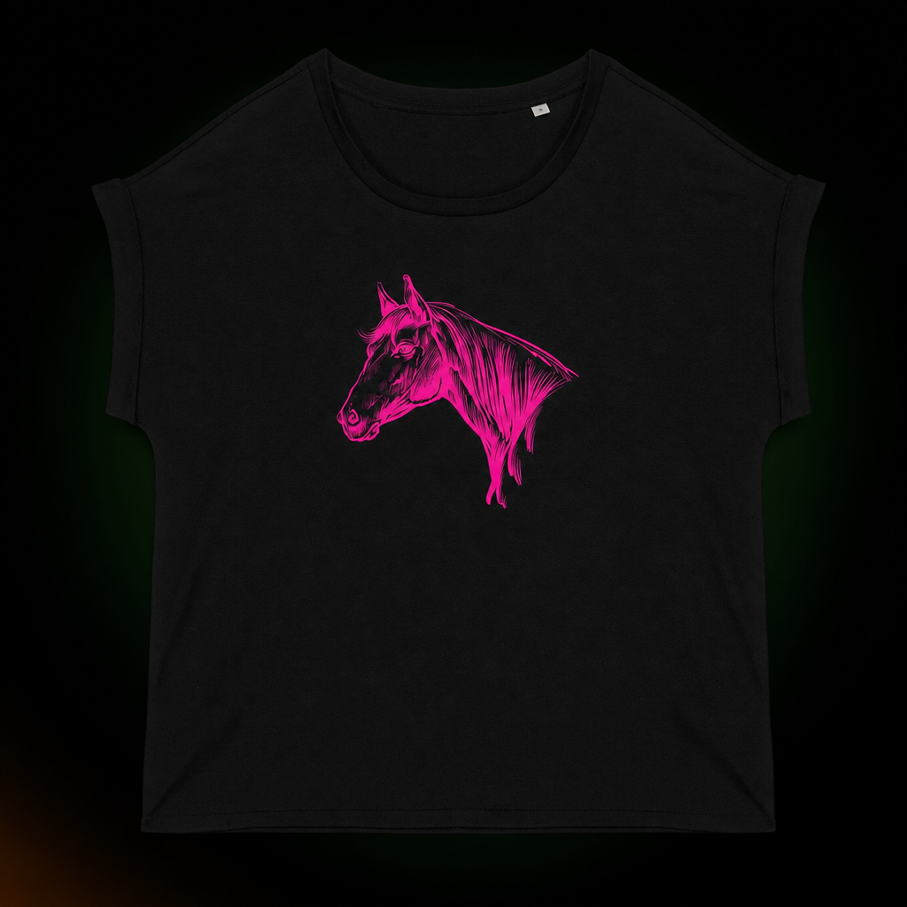 Horse Womens Cuffed Tee - Organic Stitched