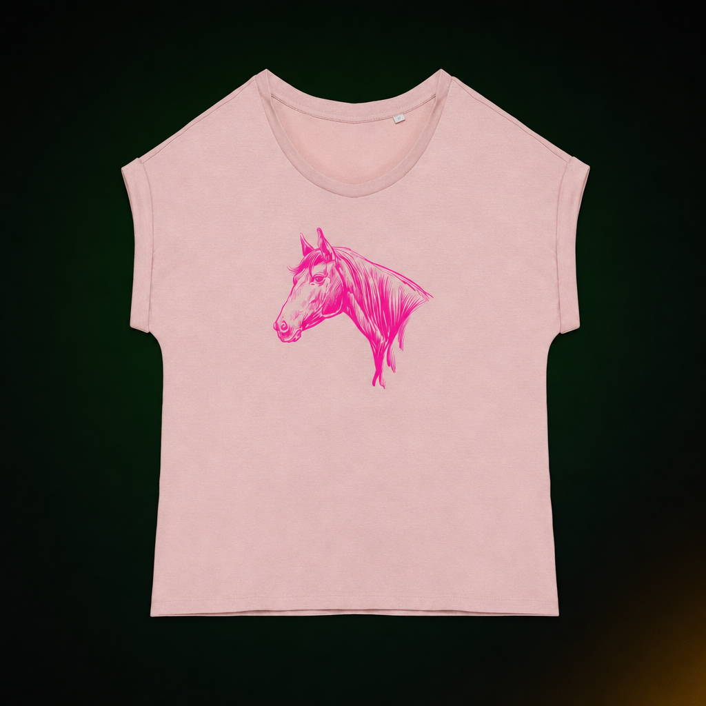 Horse Womens Cuffed Tee - Organic Stitched