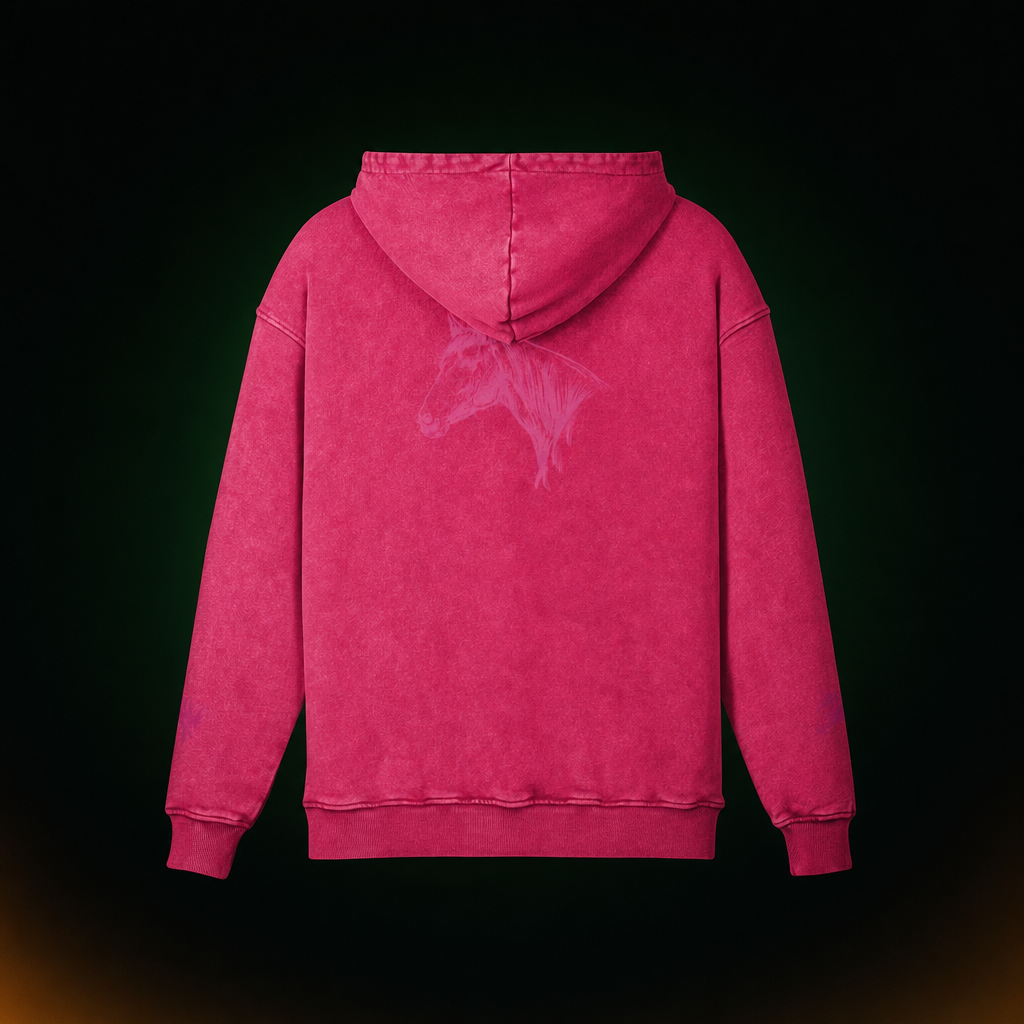 Limited Edition Horse Unisex Hoodie - Washed Glow Stitched Pink Purple