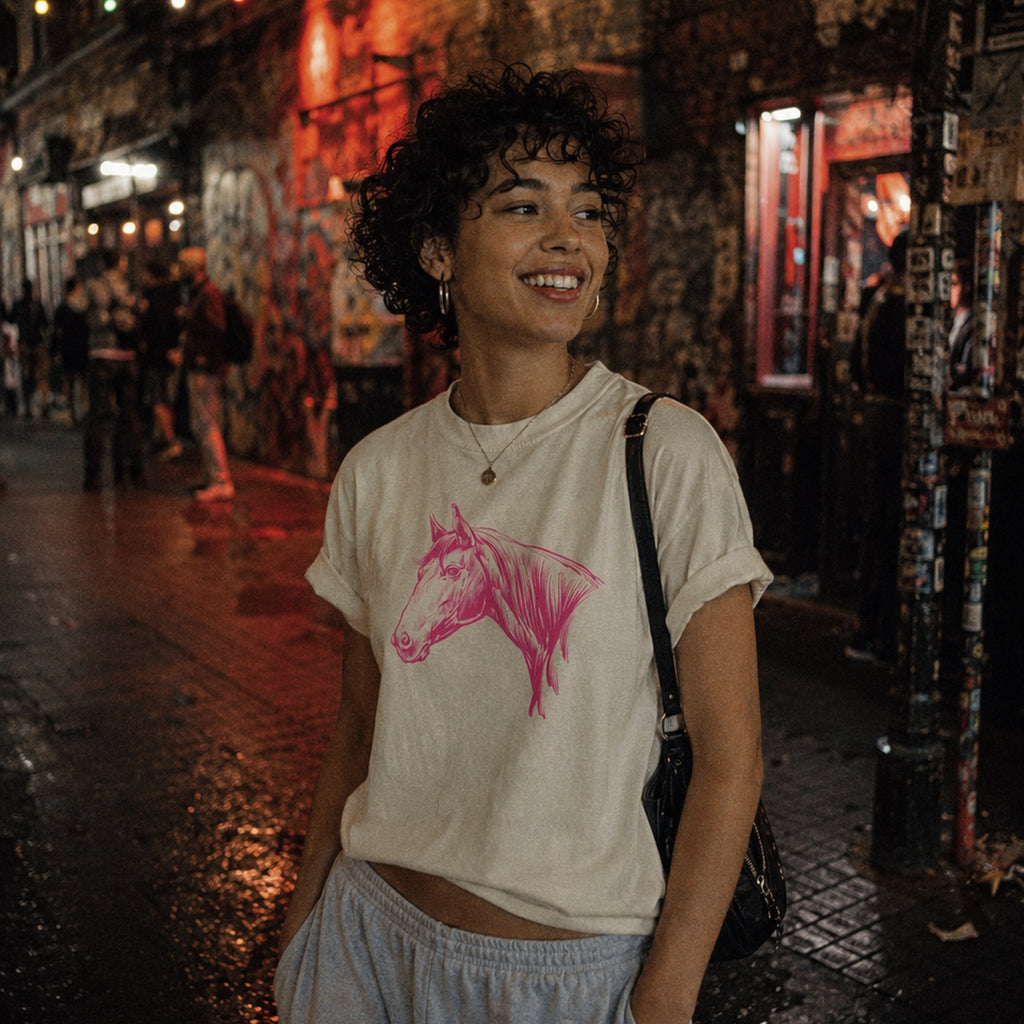 Horse Womens Cuffed Tee - Organic Stitched