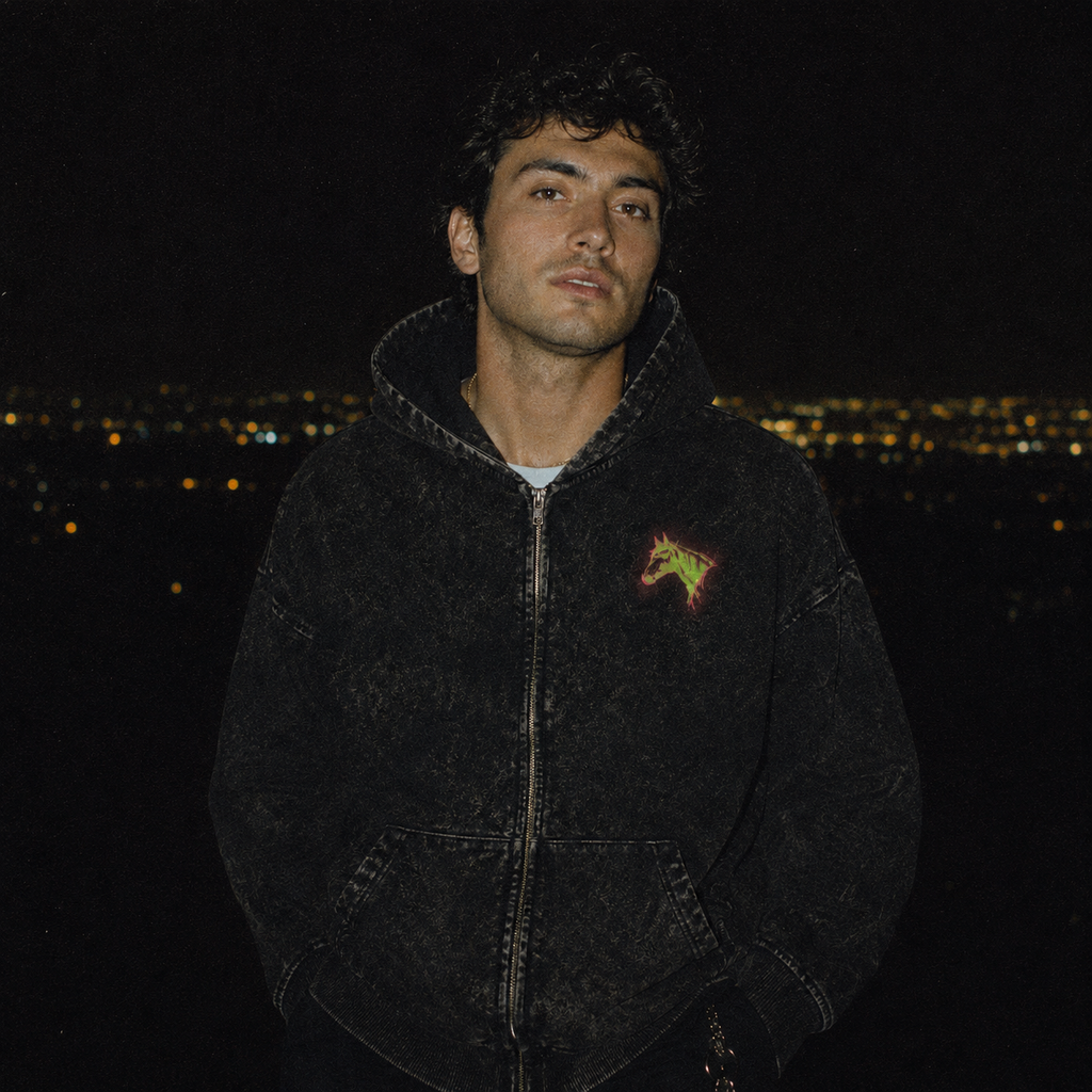 Limited Edition Horse Unisex Full-Zip Hoodie - Washed Glow Stitched Pink Green