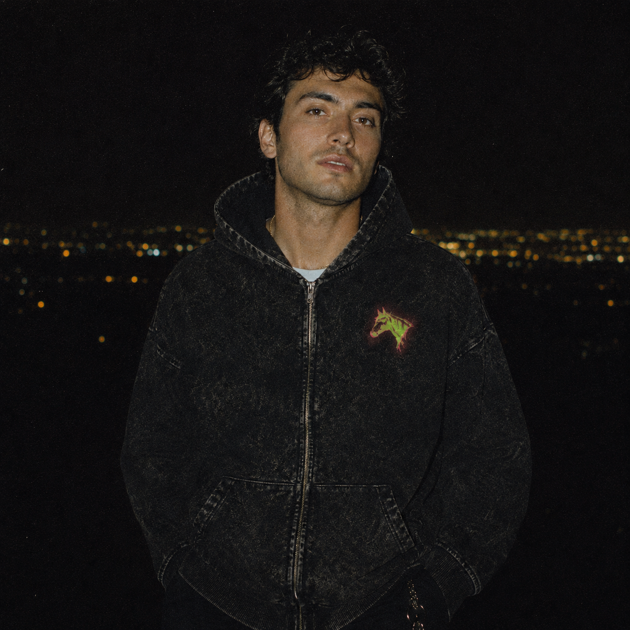 Limited Edition Horse Unisex Full-Zip Hoodie - Washed Glow Stitched Pink Green