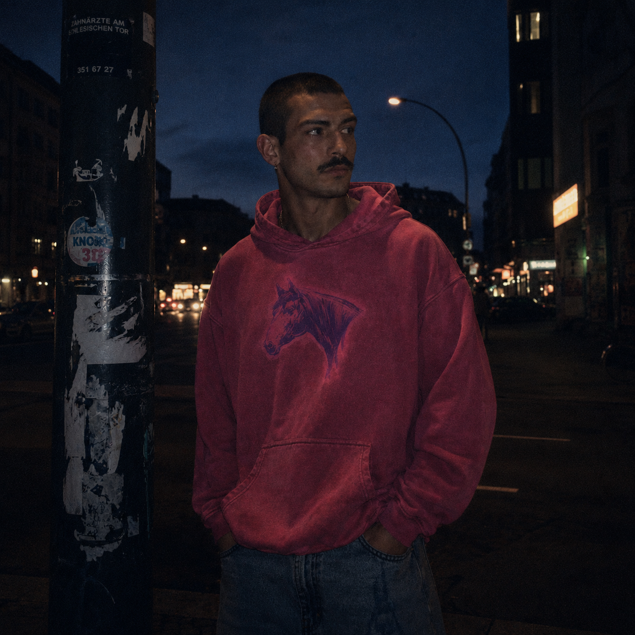 Limited Edition Horse Unisex Hoodie - Washed Glow Stitched Pink Purple