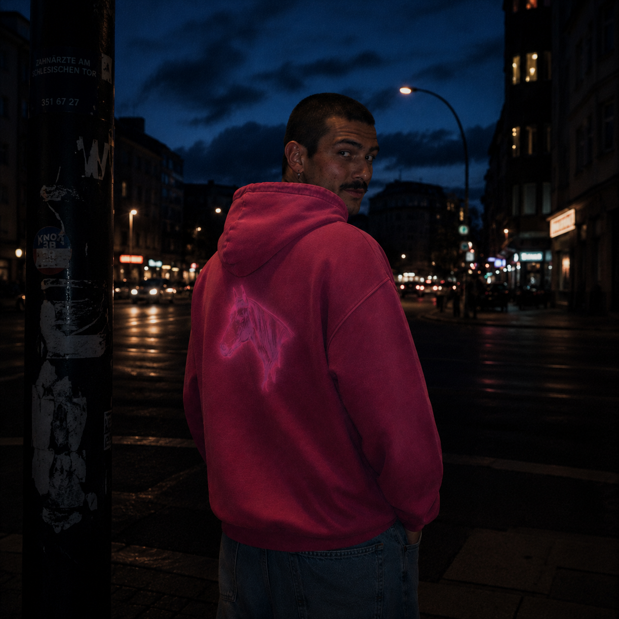 Limited Edition Horse Unisex Hoodie - Washed Glow Stitched Pink Purple