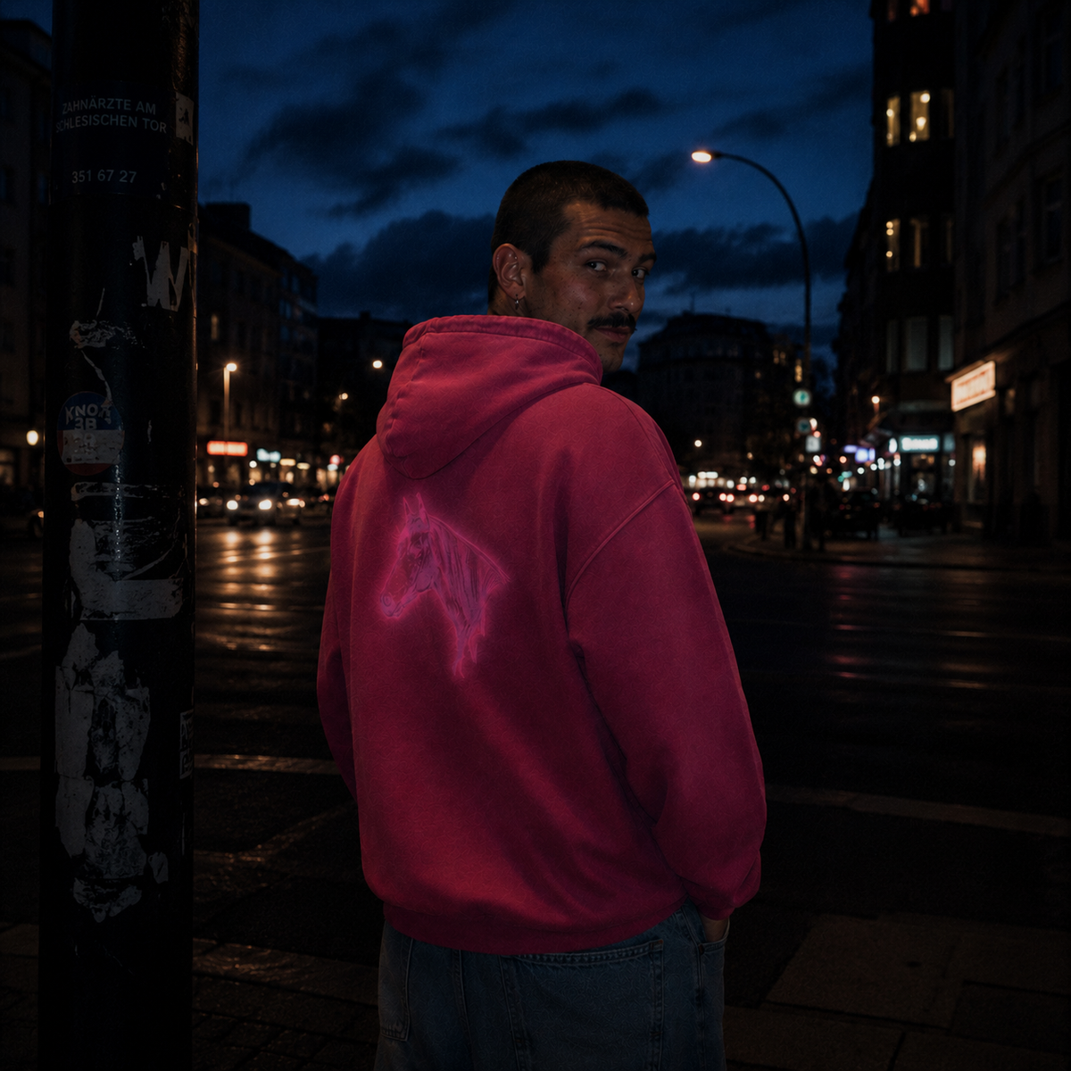 Limited Edition Horse Unisex Hoodie – Washed Glow Stitched Pink Purple – KABUFF Kreuzberg